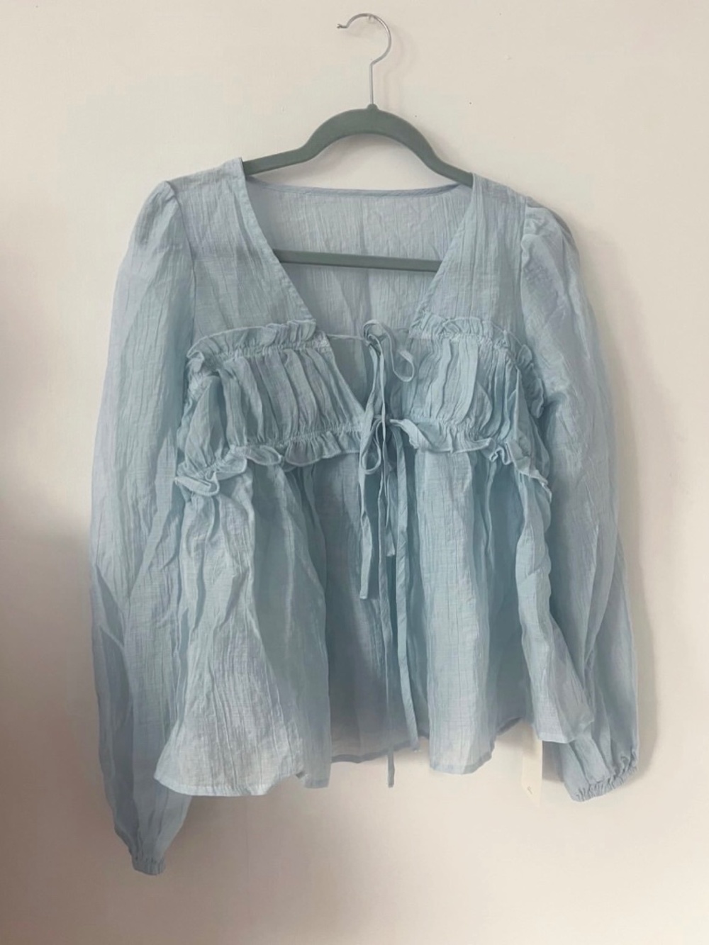 Shein Athiral - Sheer Light Blue Boho Long Sleeve Top (NWT)